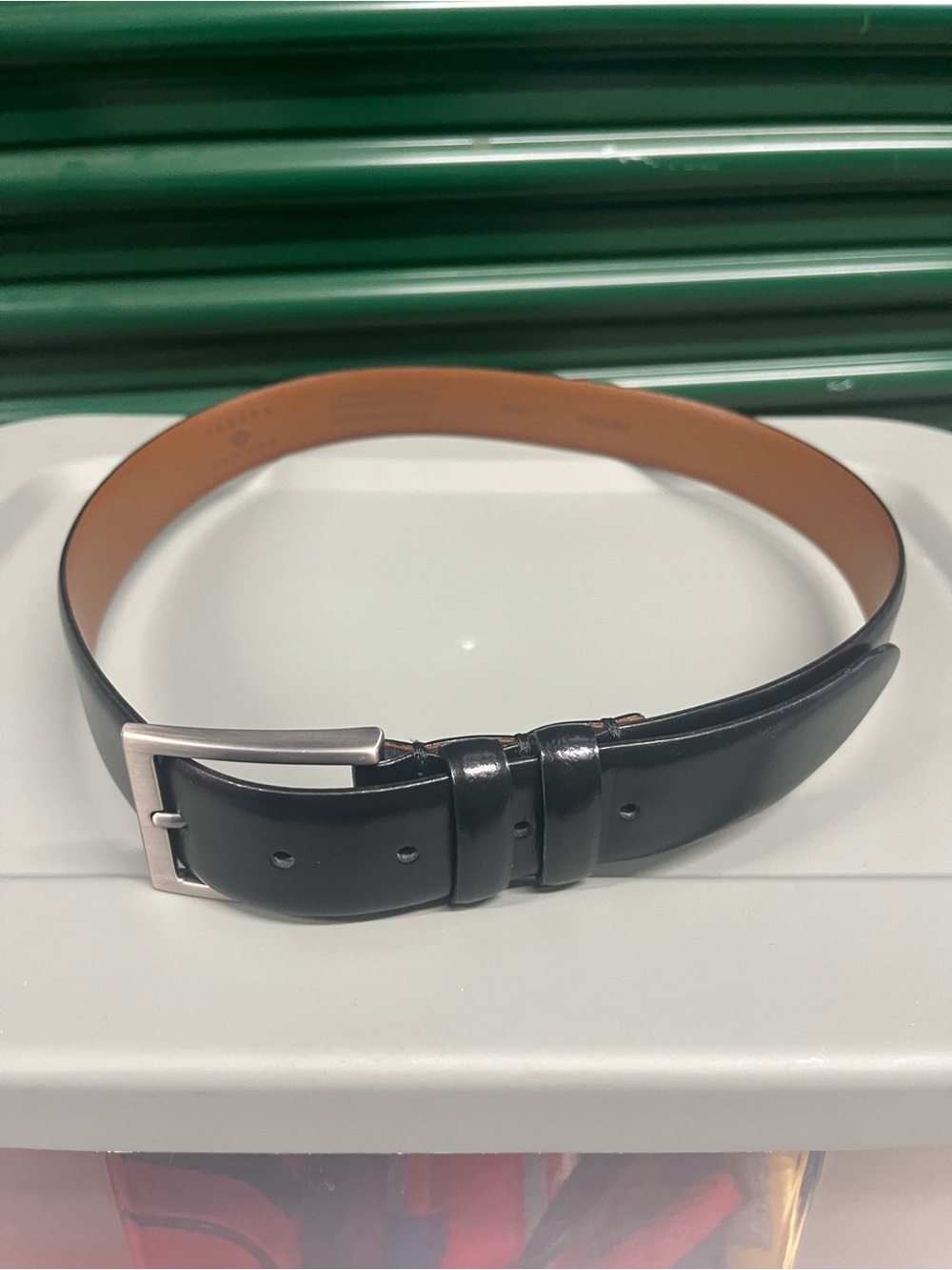 Joseph Abboud Black Leather Belt with Tan Interior and Silver Buckle
